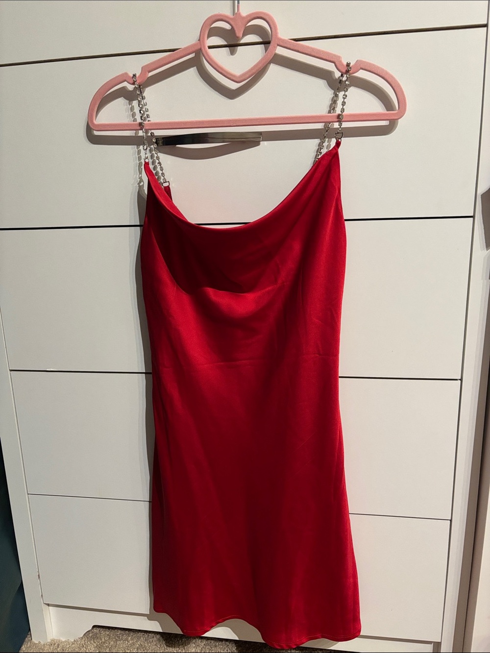 Garage Red Crowl Neck Satin Slip Dress with Rhinestone Straps Size XXS
